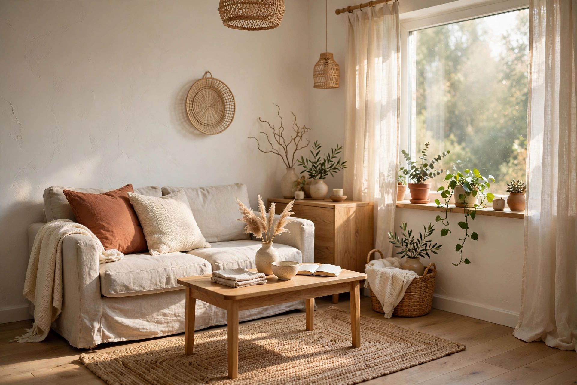 A warm, light-filled small living room